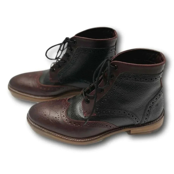 London Brogue Mens Shoes Size 8 Wing Tip Handcrafted Black  Brown Leather - Picture 3 of 11